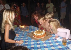 The kids helped Jen blow the candles out