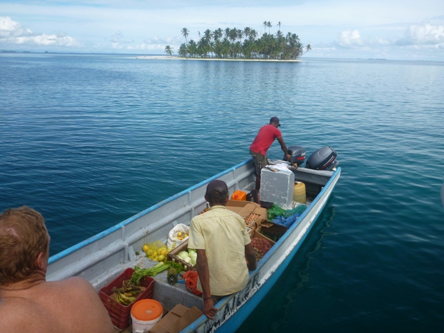 the vege boat which also sells eggs & beer; no grocery stores out here